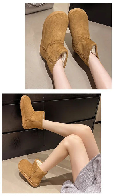 Evshine Winter Mini Snow Boots For Women Plush Lined Warm Suede Snow Boots Comfy Fuzzy Boots Fur Home Ankle Boots Lady Snow Boot
