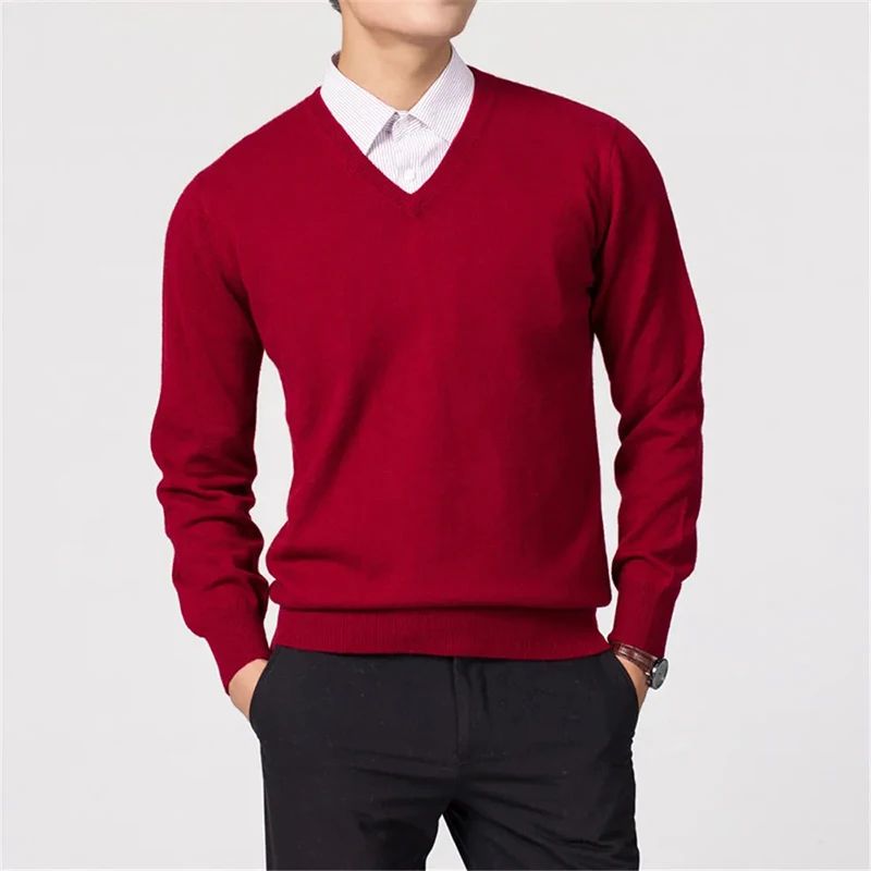 Wool Men's Sweaters V-neck Pullovers Cashmere Knitting Hot Sale Spring Autumn Sweaters Knitwear High Quality Jumpers Clothes