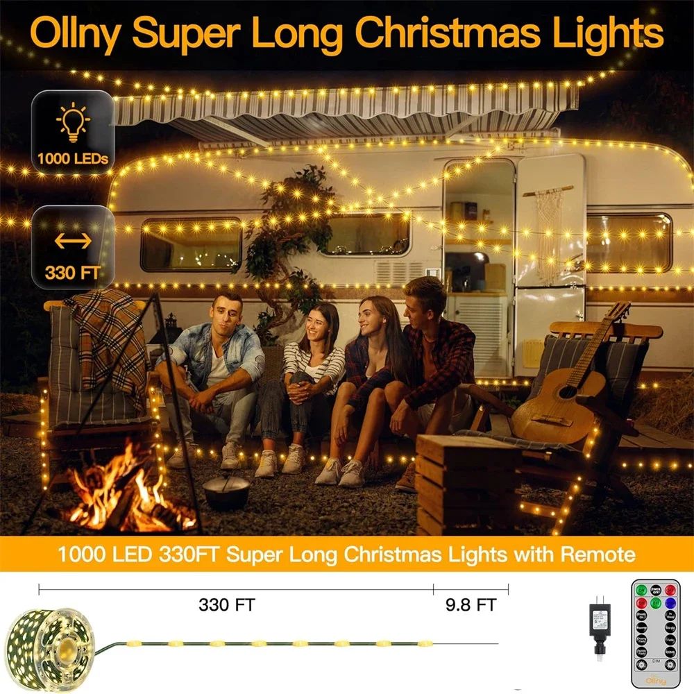 1000/500LED Green Wire Led String Fairy Lights US/EU Plug 110V/220V Waterproof LED Christmas Tree Holiday Home Garden Decor Xmas