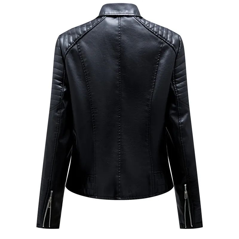 Black Women Faux Leather Jacket Spring Autumn Zipper Casual Pu Coat Female Biker Outerwear Ladies Clothes S-XXXL