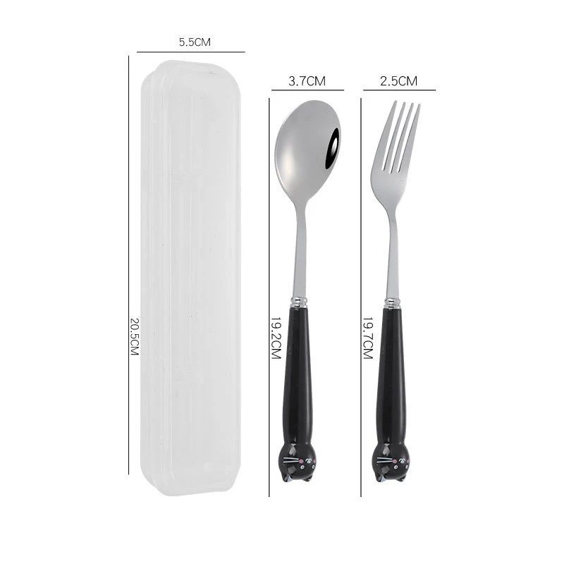 Cute Cartoon Travel Tableware with Case Portable Utensils Cutlery Set Reusable Flatware Silverware Include Fork Spoon with Case