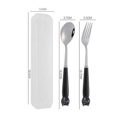 Cute Cartoon Travel Tableware with Case Portable Utensils Cutlery Set Reusable Flatware Silverware Include Fork Spoon with Case