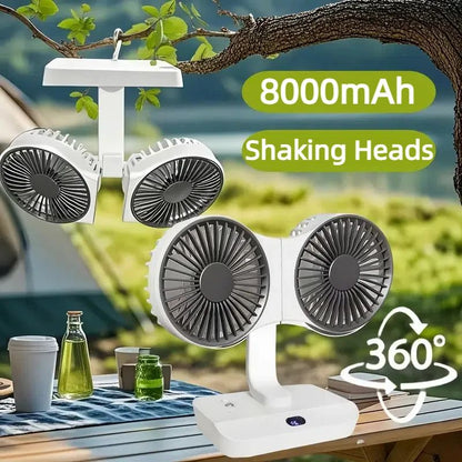 Multi Function Double Head Shaking Fan with 4 Gears Adjustable Speed HD Digital Display Night Lights Portable Cooling Fan