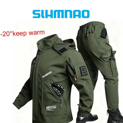 Conjunto de Pesca Masculino de Inverno 2025 Novo Impermeável e Quente Engrossado, Calça de Neve de Algodão, Conjunto Quente de Montanhismo à Prova de Vento