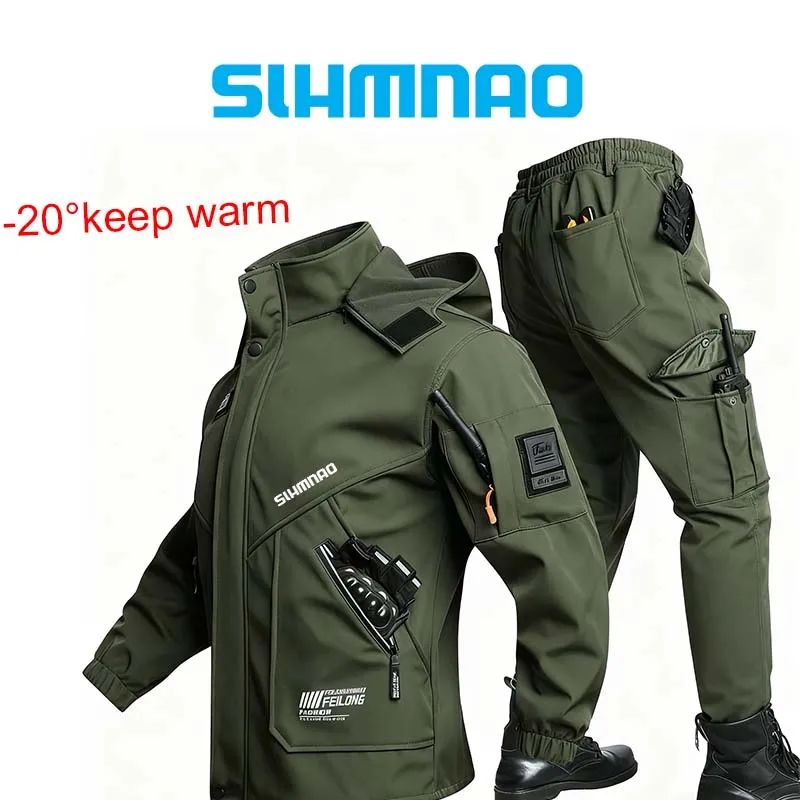 Conjunto de Pesca Masculino de Inverno 2025 Novo Impermeável e Quente Engrossado, Calça de Neve de Algodão, Conjunto Quente de Montanhismo à Prova de Vento
