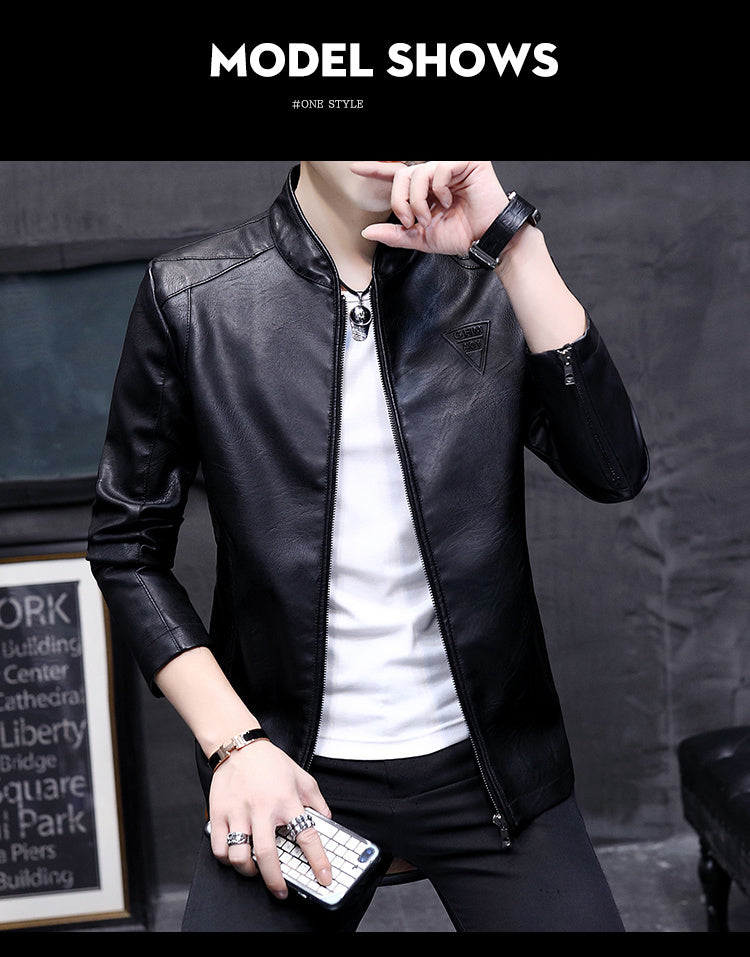 Mens Biker Leather Jacket 2023 Autumn New Men's Fashion Trend Decorative Motorcycle Leather Coat