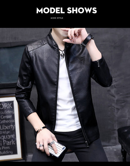 Mens Biker Leather Jacket 2023 Autumn New Men's Fashion Trend Decorative Motorcycle Leather Coat