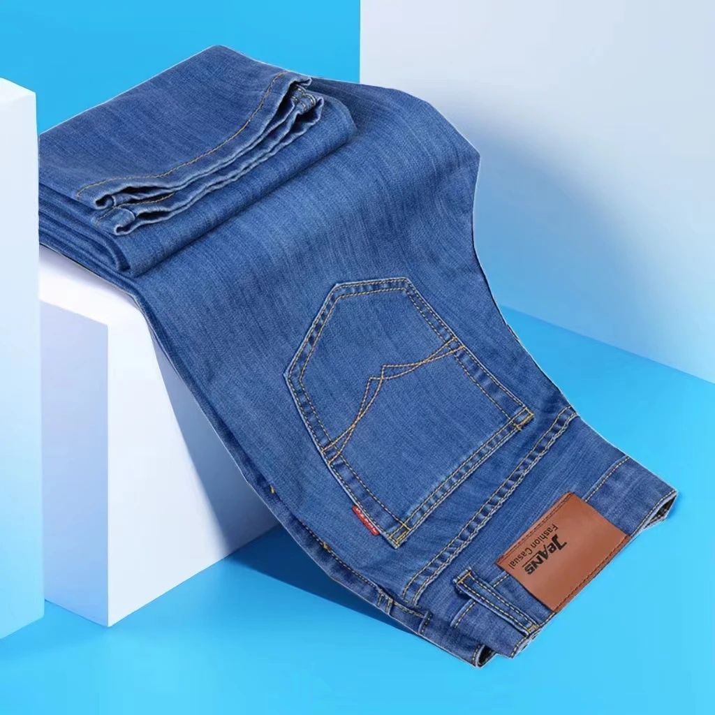 2025 Spring Autumn New Men's Jeans Casual Straight Stretch Fashion Classic Blue Black Work Denim Trousers Male Brand Clothing