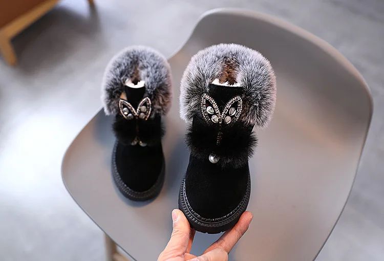 Winter Girls Boots Princess Snow Boots Leather Sport Shoes For Girl Children Warm Boots Fashion Soft Bottom Kids Sneakers