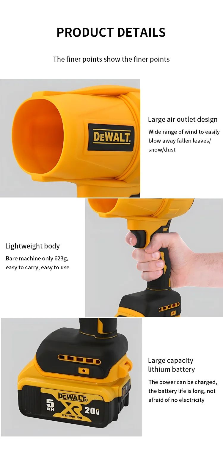 Soprador sem fio DeWalt 30000RPM Turbina elétrica Aspirador de pó doméstico Remoção de poeira portátil recarregável Ferramentas elétricas 20V