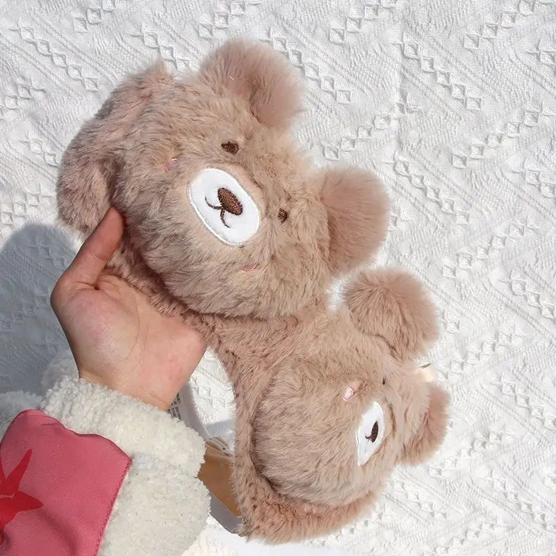 Um Lindo Sutiã de Inverno de Pelúcia Estilo Japonês com Um Coelho e Um Urso, Sem Aro