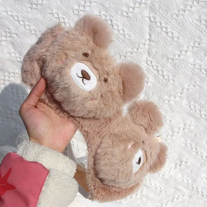Um Lindo Sutiã de Inverno de Pelúcia Estilo Japonês com Um Coelho e Um Urso, Sem Aro