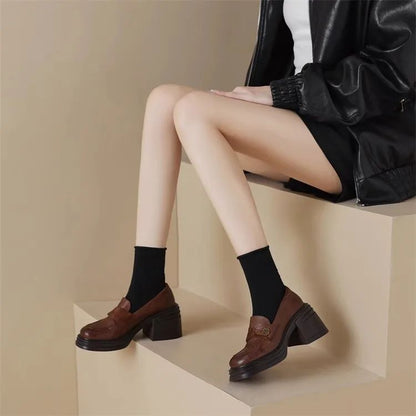 Sapatos Femininos Mary Jane Retrô da Moda Primavera Outono Sapatos Casuais Versáteis Femininos Salto Alto Lolita Sapatos de Couro