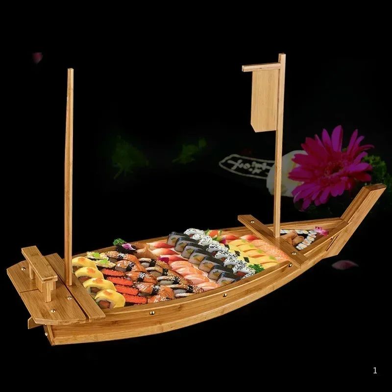 New luxury sashimi boat dry ice boat sashimi platter sushi tableware Japanese cuisine wooden sushi boat bamboo sushi tool
