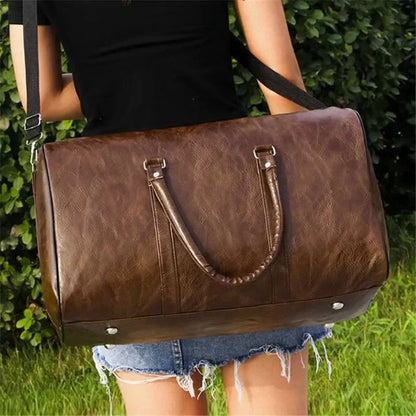Bolsa de Viagem de Couro Grande Duffle Independente Bolsas de Fitness Grandes Bolsa de Mão Bagagem Bolsa de Ombro Preto Moda Masculina Zíper Pu 2024