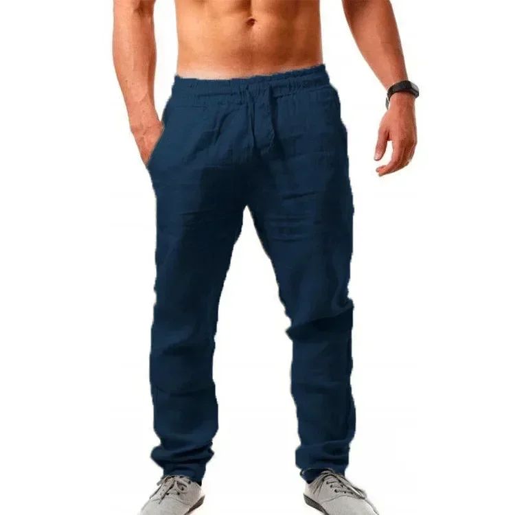 2024 Primavera/Verão Novas Calças Masculinas de Algodão e Linho Moda Verão Casual Cor Sólida Solta Plus Size M-4XL