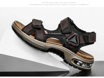 Fashion Men's Sandals Summer Soft Beach Flip Flop Comfortable Genuine Leather Sandals Outdoor Men Roman Sandals Size 46