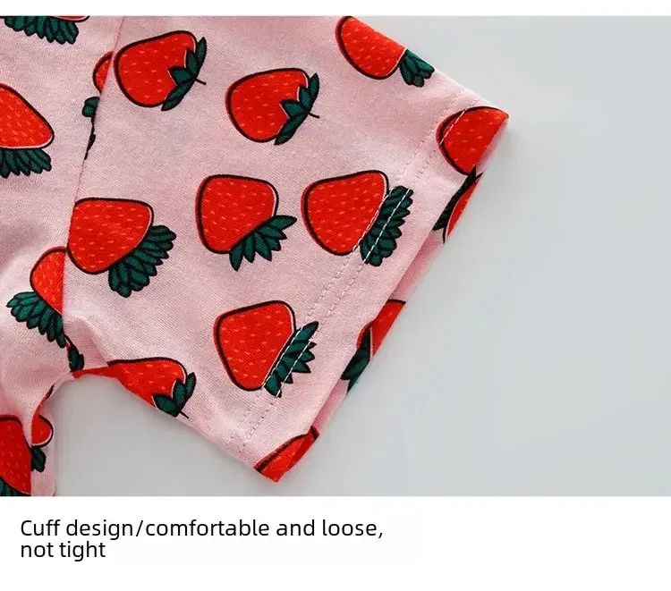 Summer Strawberry Sleepwear For Baby Kids Short Sleeve Pijamas Infantil 100% Cotton Kids Pajamas Set Boys Girls Clothes 6 8 10 Y