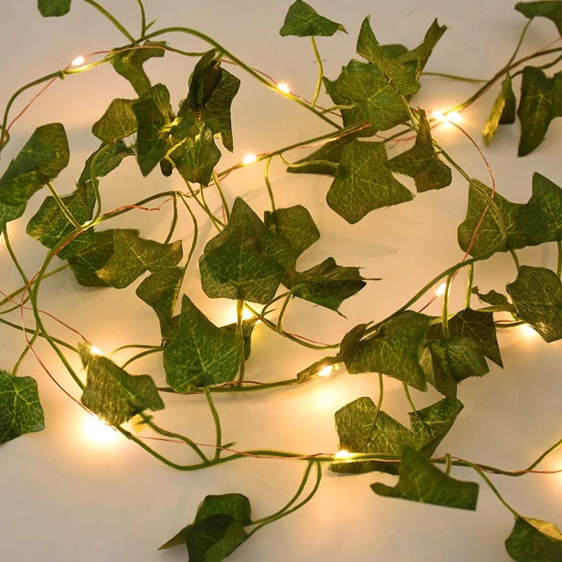 2/5/10M Silk Leaves Fake Creeper Green Leaf Ivy Vine LED String Lights for Home Wedding Hanging Garland Artificial Plants Decor