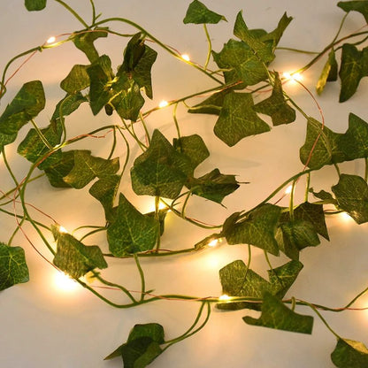 2/5/10M Silk Leaves Fake Creeper Green Leaf Ivy Vine LED String Lights for Home Wedding Hanging Garland Artificial Plants Decor