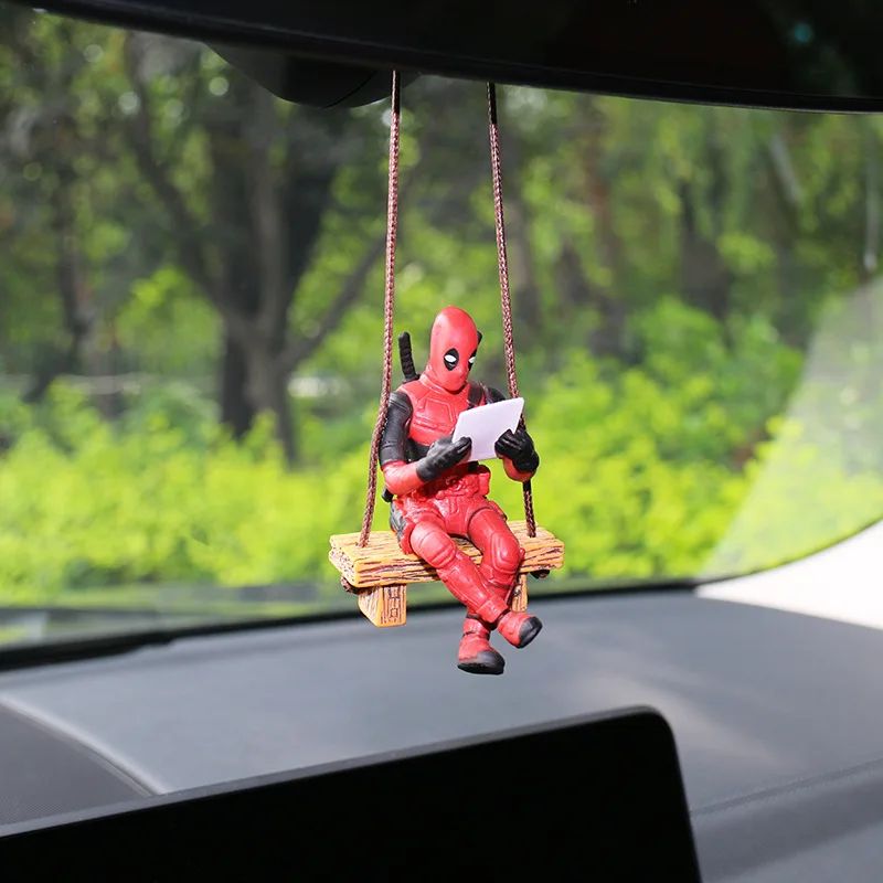 Deadpool Car Rearview Mirror Pendant Action Figure Poseable Model Toy Car Decoration Backpack Pendant Accessory Holiday Gift