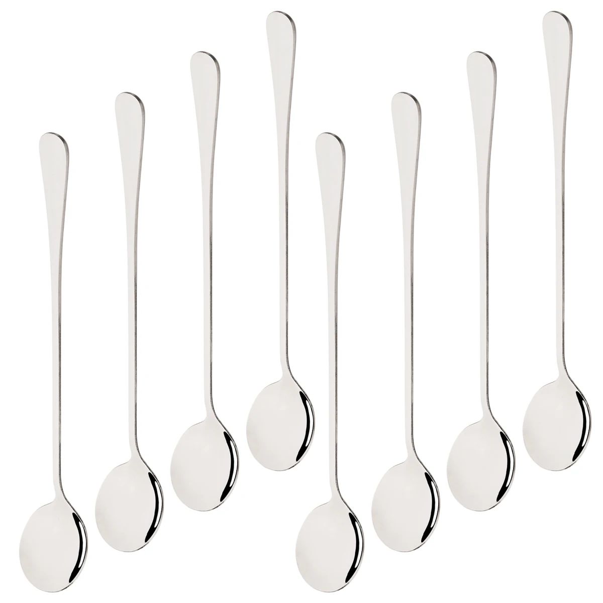 Conjunto de 8 Colheres de Sobremesa Brilhantes Aço Inoxidável Colher de Cabo Longo Adequada para Mexer Chá com Leite Suco Milk-shakes Sorvete Café