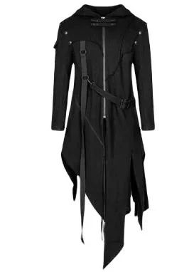 Vintage Halloween Medieval Steampunk Assassin Elves Pirate Costume Adult Men Black Long Split Jacket Gothic Armor Leather Coats