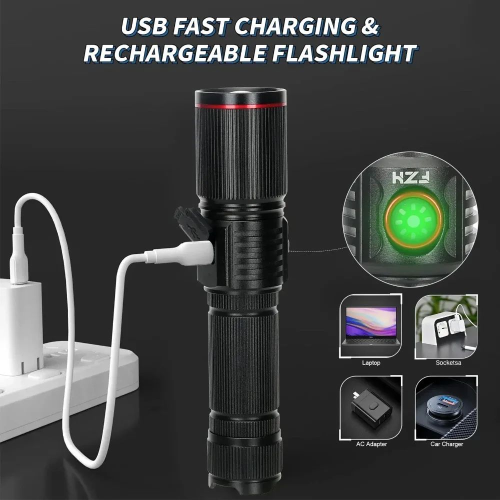 Powerful 30W White Laser Zoom Flashlight Use 18650 or 21700 Battery Rechargeable Torch Outdoor Hunting Emergency Lighting Lamp