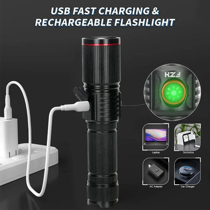 Powerful 30W White Laser Zoom Flashlight Use 18650 or 21700 Battery Rechargeable Torch Outdoor Hunting Emergency Lighting Lamp