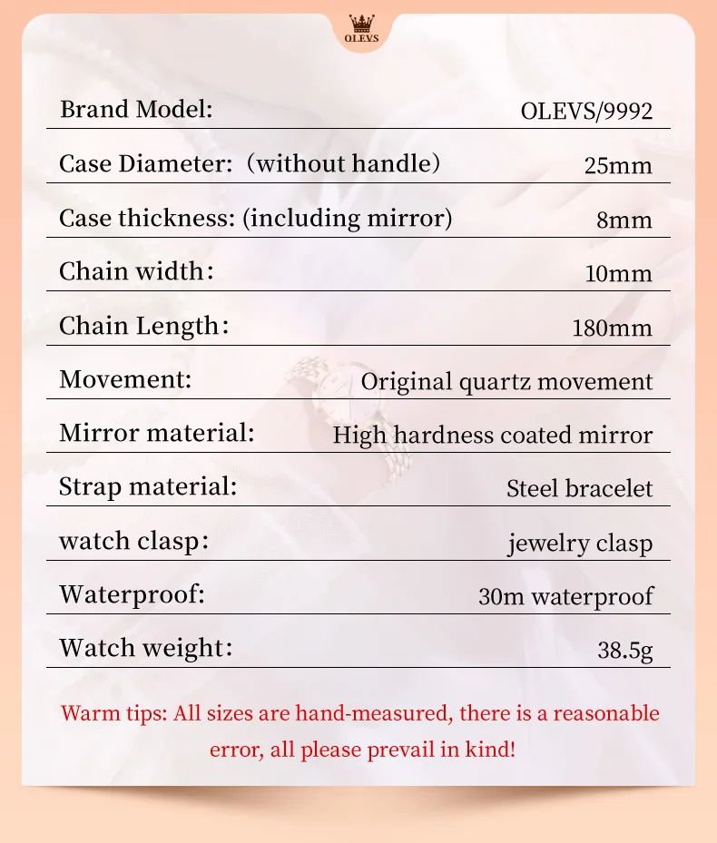 OLEVS 9992 Luxury Women's Watches Elegant Luxury Gold Watch for Women Quartz Waterproof Wristwatches Ladies Relojes Para Mujer