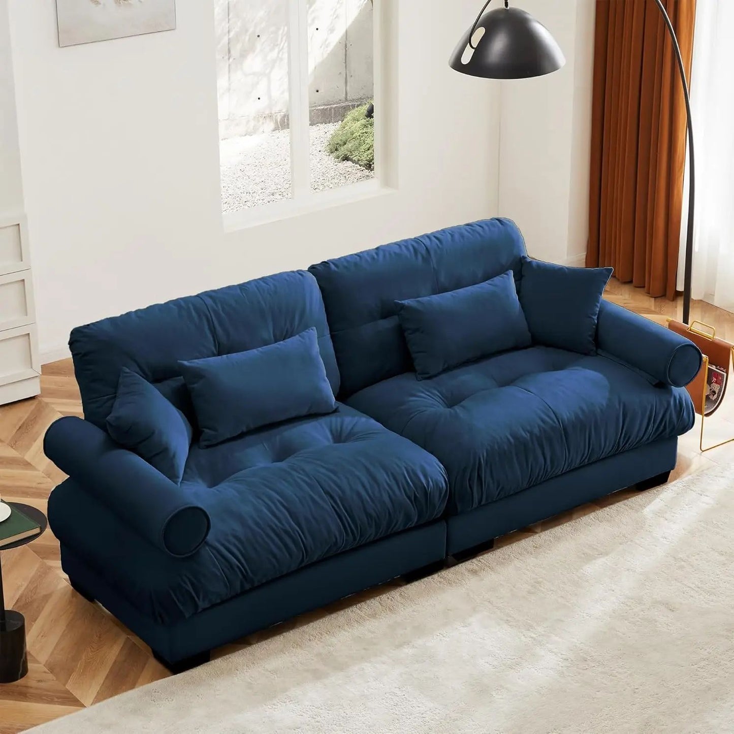 Velvet Modular Sectional Sofa Couch with Armrest And Pillows Large Comfy Living Room Furniture 94 Inch