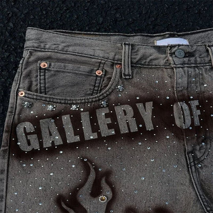 Goth Print Silk Jeans Men Shorts Street Harajuku Hiphop Vintage High Waited Denim Shorts of Men Clothing Casual Loose Pants Mens