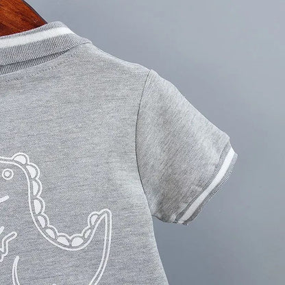 Conjuntos de Roupa Infantil de Verão para Meninos, Estampa de Dinossauro, Camisas Polo de Manga Curta + Shorts, 2 Peças/Conjunto, Roupas de Bebê