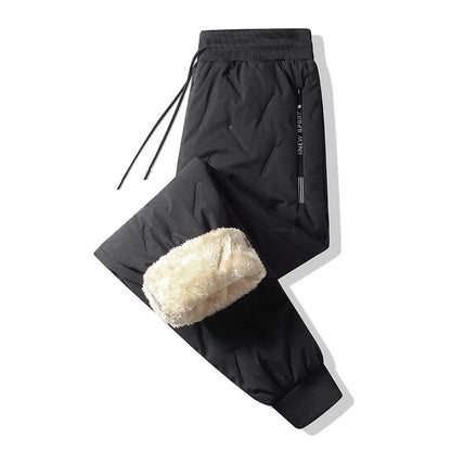 Calça Masculina de Moletom Grossa de Lã Impermeável Inverno Corta-Vento Casual Calça Pesada Calça de Lã de Cordeiro Quente Agasalho