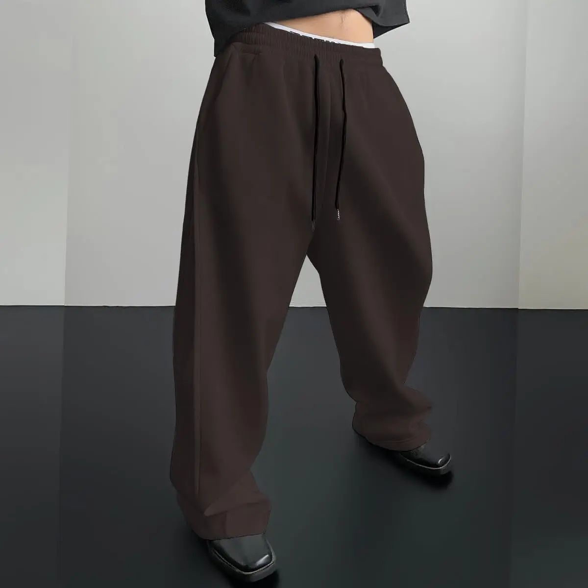 25 European and American men's waist trousers waist drawstring straight wide-leg loose trousers sports trousers pocket men pants