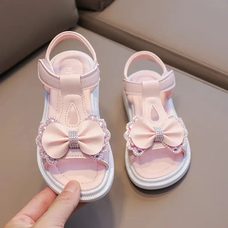 Girls Sandals Kids Soft Soles Casual Princess Shoes New Water Diamond Beach Shoes Bow Shaped Girl Sandals