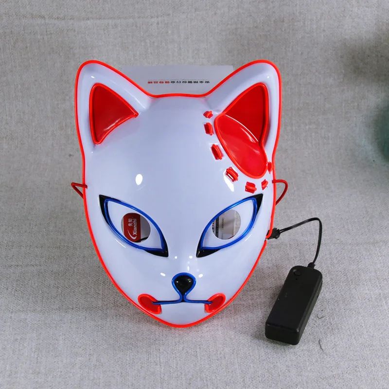 1PC Glowing Demon Slayer Led Face Mask Anime Cosplay Prop Cat Face Fox Halloween Cold Light Flashing Mask Party Costume