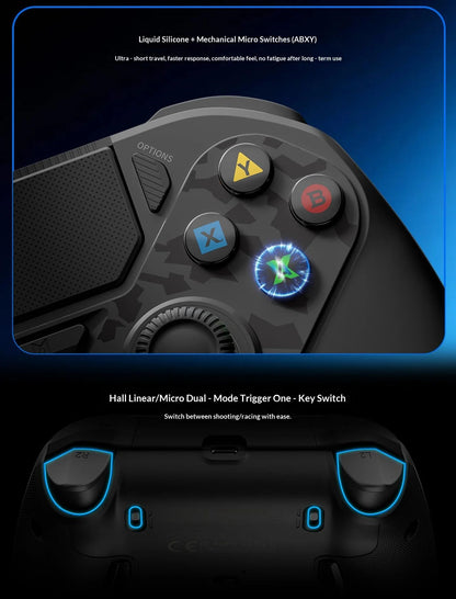 AceGamer Hyper Shadow D4 Gaming Controller Wireless Bluetooth TMR Joystick Customizable Buttons for PS4/Pc/Steam/Switch2 Game