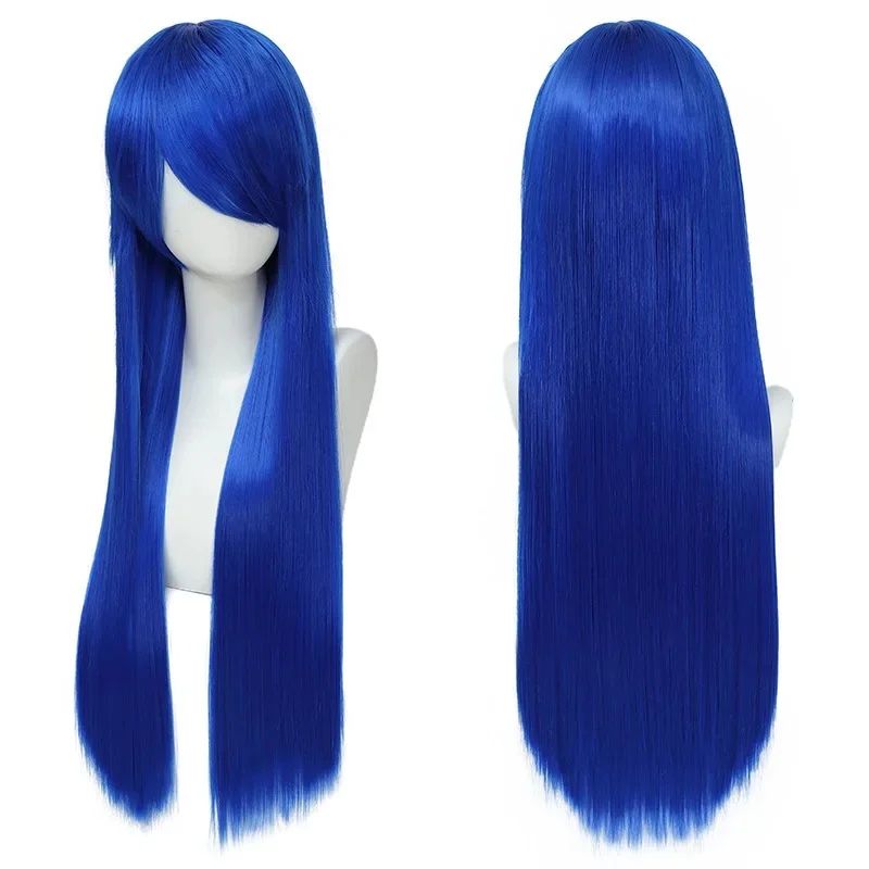 QQXCAIW Peruca Colorida Longa Lisa Sintética Branca Roxa Preta para Cosplay 80cm para Homens e Mulheres