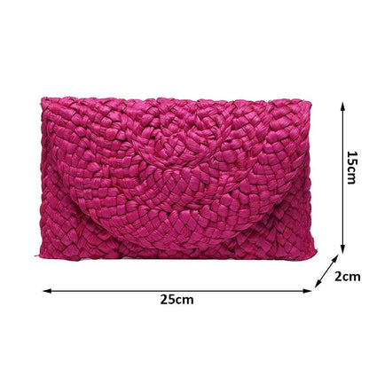 Corn Husk Weave Dinner Clutch Bag Women's Fashion Simple Solid Straw Large Purse Woman Summer Casual Vacation Ladies Wallet 2024