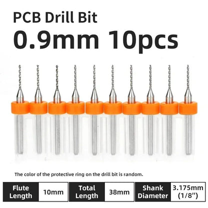 Broca PCB 10pcs Conjunto de Brocas Micro Diâmetro de Aço Tungstênio 1/8" Cabo Fixo Mini Broca CNC 0.1-3.175mm