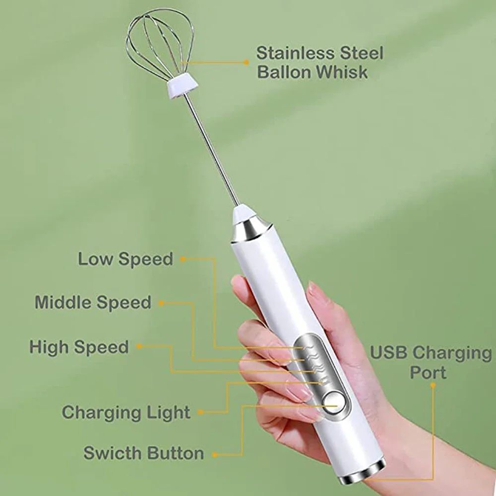 Espumador de Leite Elétrico TINSOL, Portátil Sem Fio, Potente, Recarregável via USB, Prático, Para Café e Leite, Batedor de Cozinha