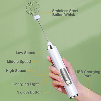 Espumador de Leite Elétrico TINSOL, Portátil Sem Fio, Potente, Recarregável via USB, Prático, Para Café e Leite, Batedor de Cozinha
