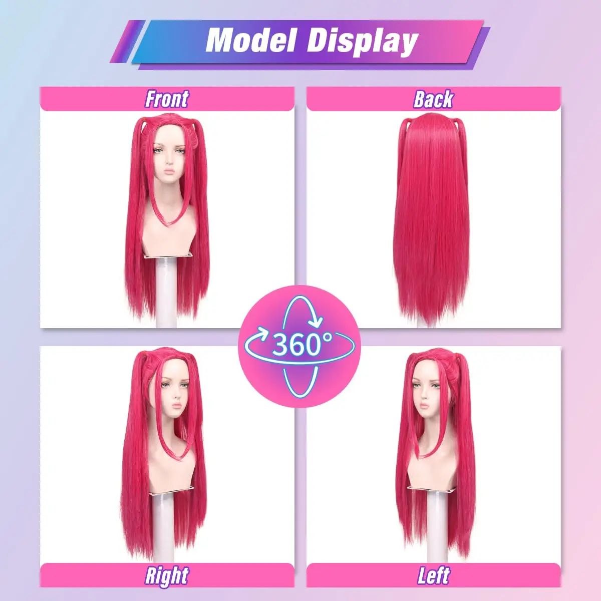 Girl group role-playing synthetic wig, purple split braid wig, rose red long straight hair with bun, romantic party photo