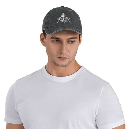 Maçonaria Crânio Ossos Cruzados Mestre Maçom Shriner Rito Escocês F A M Boné de Beisebol Jeans Lavado Chapéus Trucker Acessórios de Cabeça