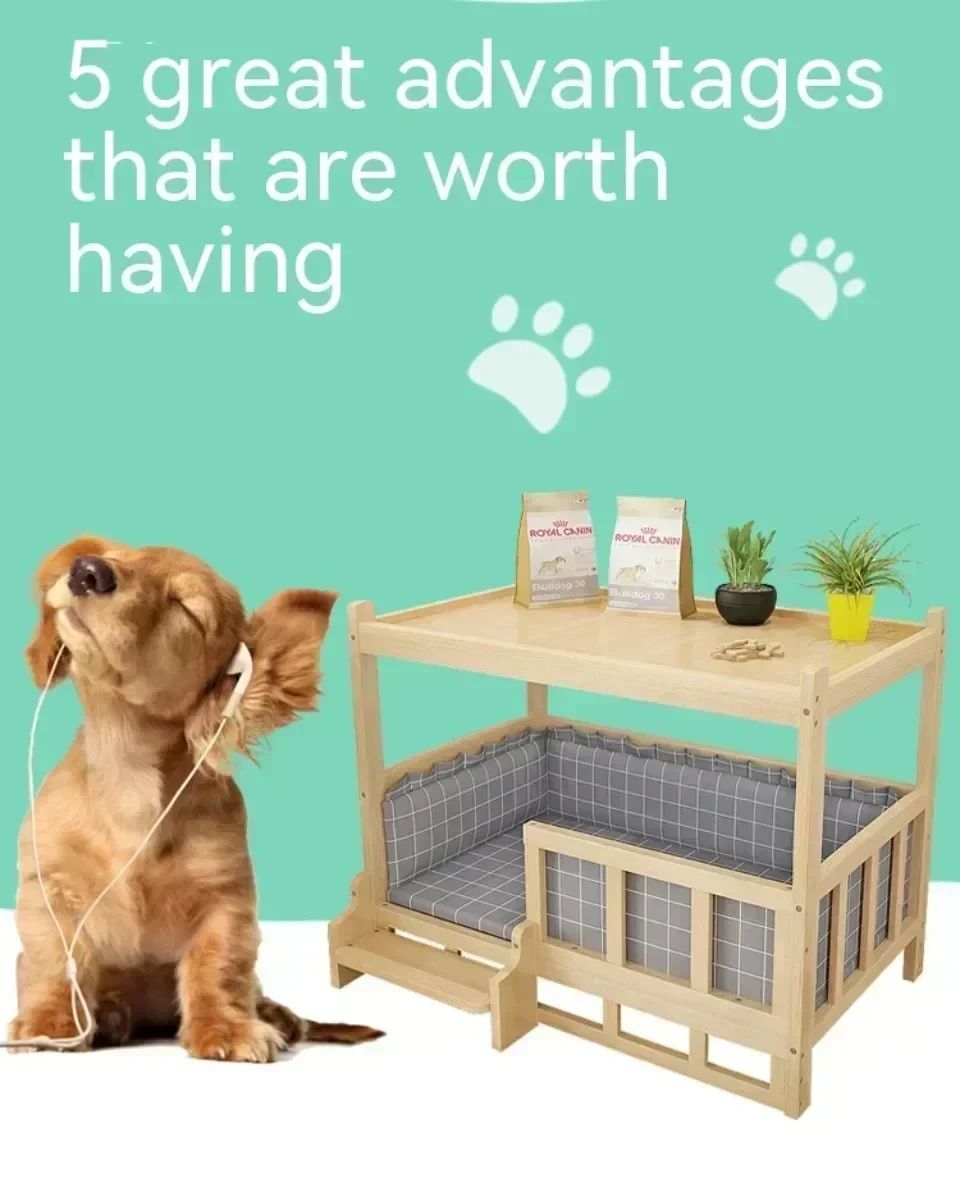 Cama de cachorro de madeira com design simples que pode ser usada como mesa de cabeceira, casinha de cachorro para todas as estações, proteção ambiental, cama de animal de estimação prática
