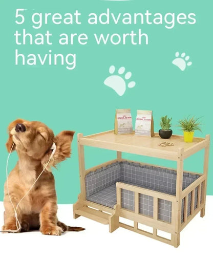 Cama de cachorro de madeira com design simples que pode ser usada como mesa de cabeceira, casinha de cachorro para todas as estações, proteção ambiental, cama de animal de estimação prática