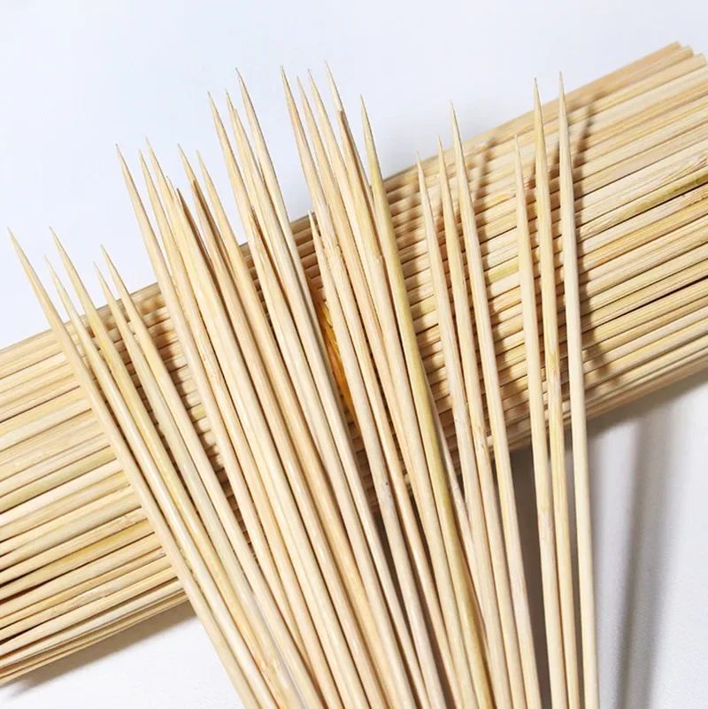 90/450pcs Bamboo Stick Food Grade Bamboo Skewer Sticks Disposable Natural Wood Long Stick Barbecue Fruit BBQ Tools 15/20/25/30cm