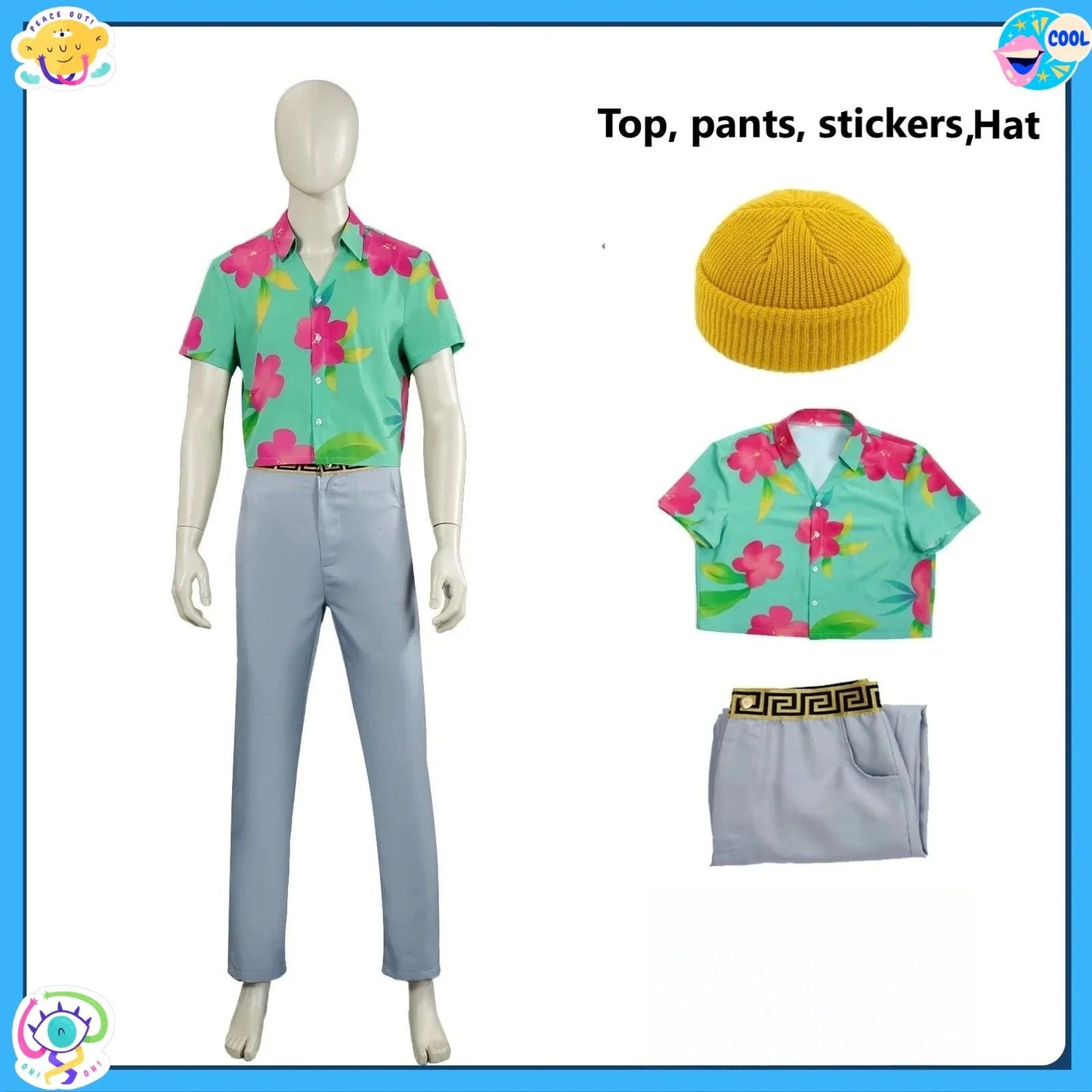 KPp Boys Abby Cosplay Floral Shirt Wig Hat 2026 Disfraz Soda Pop Costume Kids Men Halloween Party Clothes
