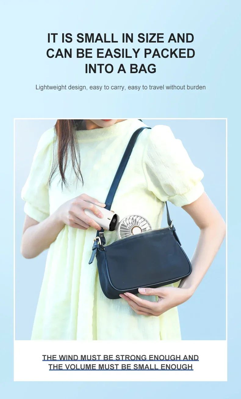 Portable Handheld Mini Fan Foldable Neck Hanging Fans 5 Speed USB Rechargeable Fan with Phone Stand and Display Screen 1800mAh